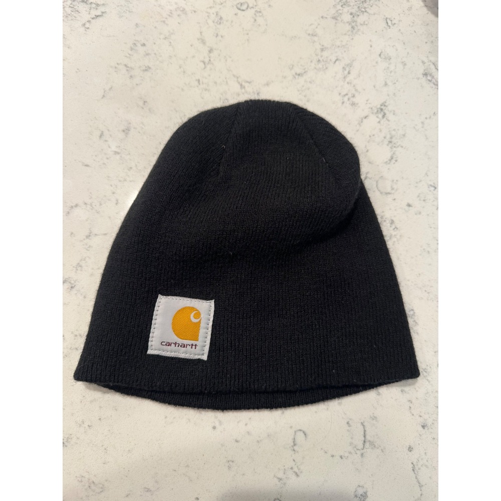 Vintage Carhartt Watch Hat Beanie Black Acrylic Logo Patch Made in USA BLK Mens